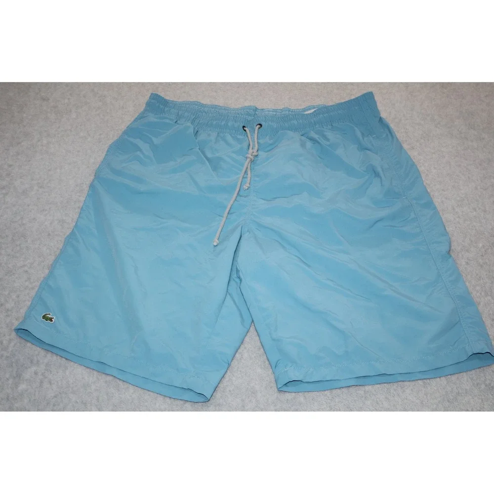 Lacoste Swim Shorts Mens XL Blue Embroidered Logo Mesh Lined Drawstring